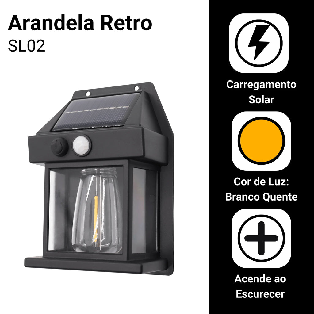 Luminária Solar de Parede Retrô – Iluminação Externa Automática