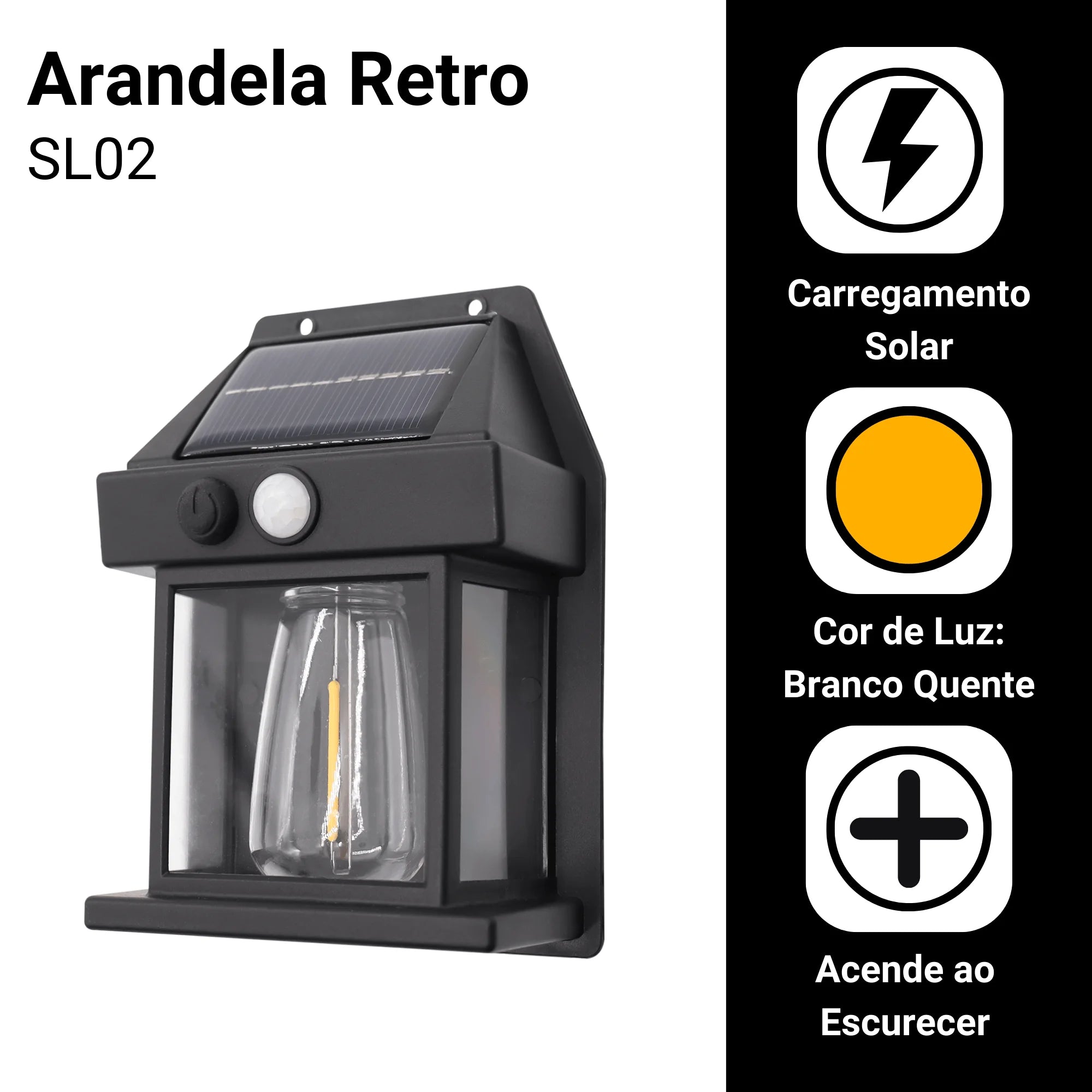 Luminária Solar de Parede Retrô – Iluminação Externa Automática