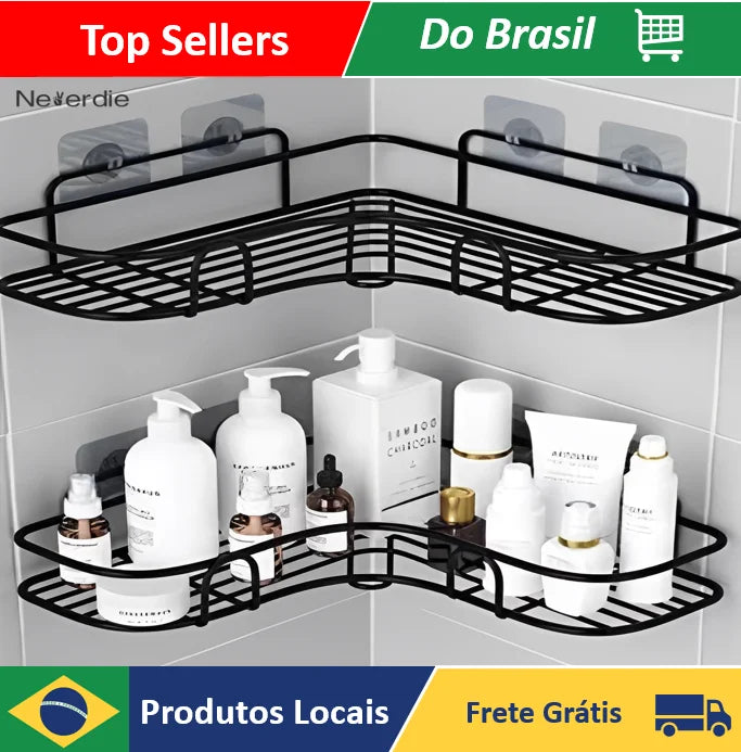 Organizador de Banheiro Sem Furo – Prateleira Adesiva para Shampoo e Sabonete