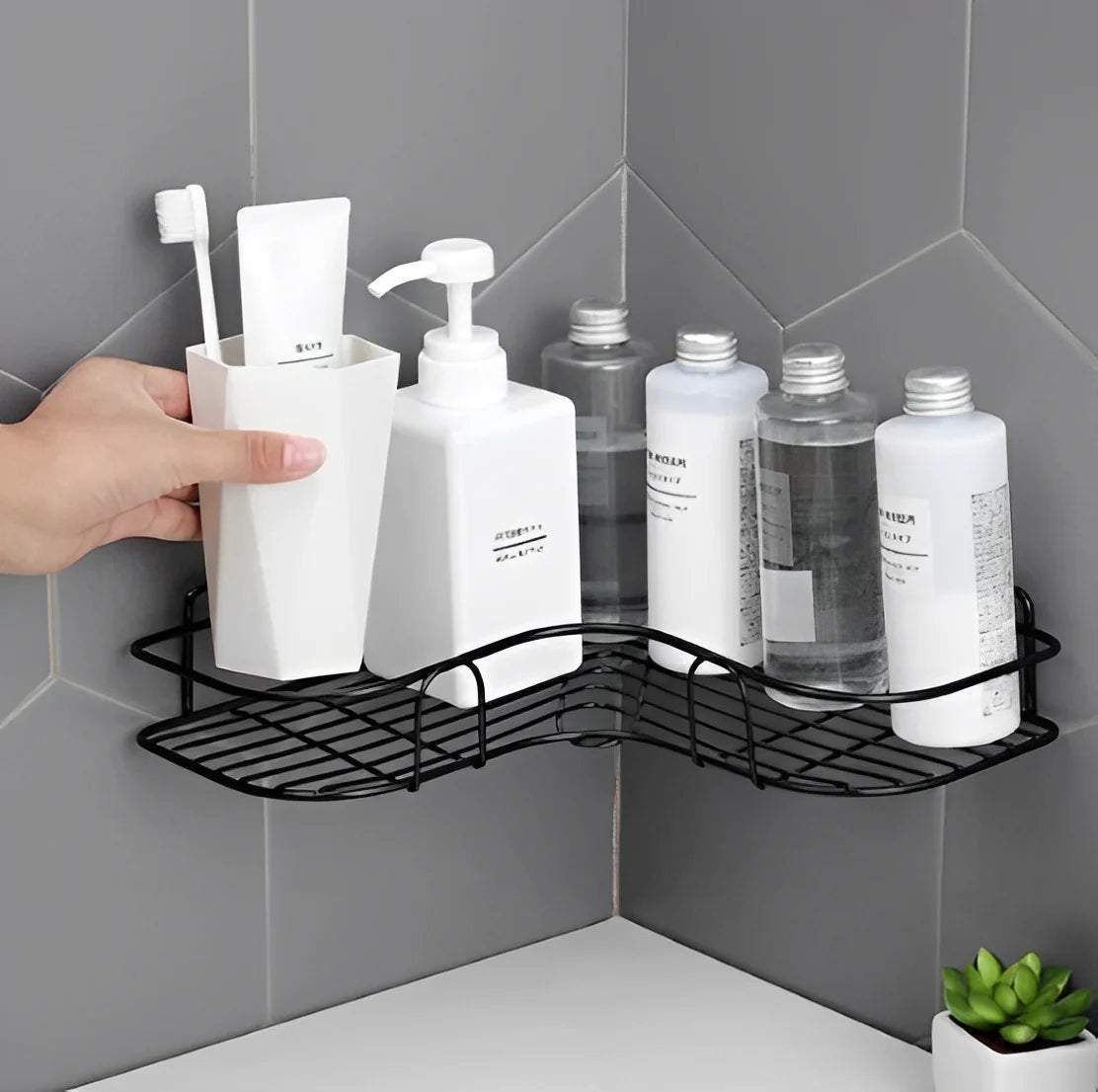 Organizador de Banheiro Sem Furo – Prateleira Adesiva para Shampoo e Sabonete