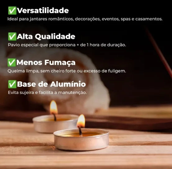 Kit 50 Velas Decorativas Brancas – Luz Ambiente Romântica e Aconchegante