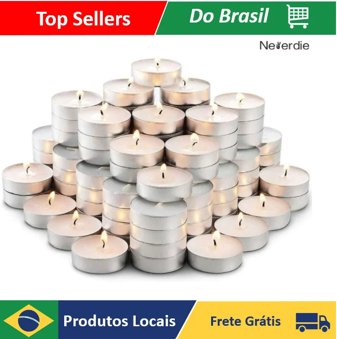 Kit 50 Velas Decorativas Brancas – Luz Ambiente Romântica e Aconchegante