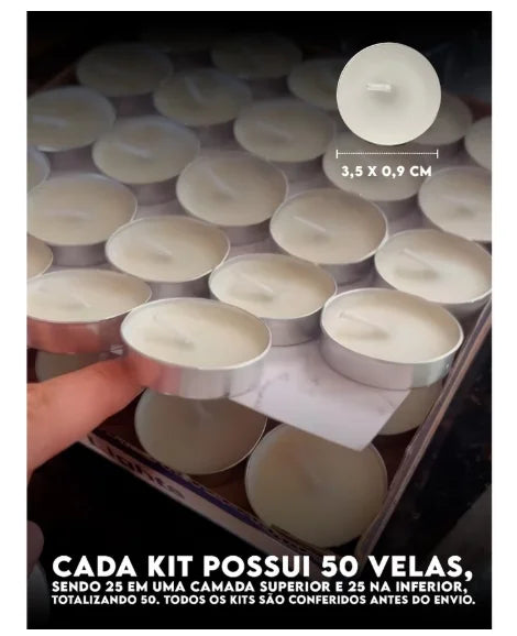 Kit 50 Velas Decorativas Brancas – Luz Ambiente Romântica e Aconchegante