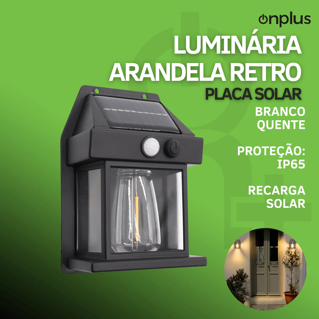 Luminária Solar de Parede Retrô – Iluminação Externa Automática