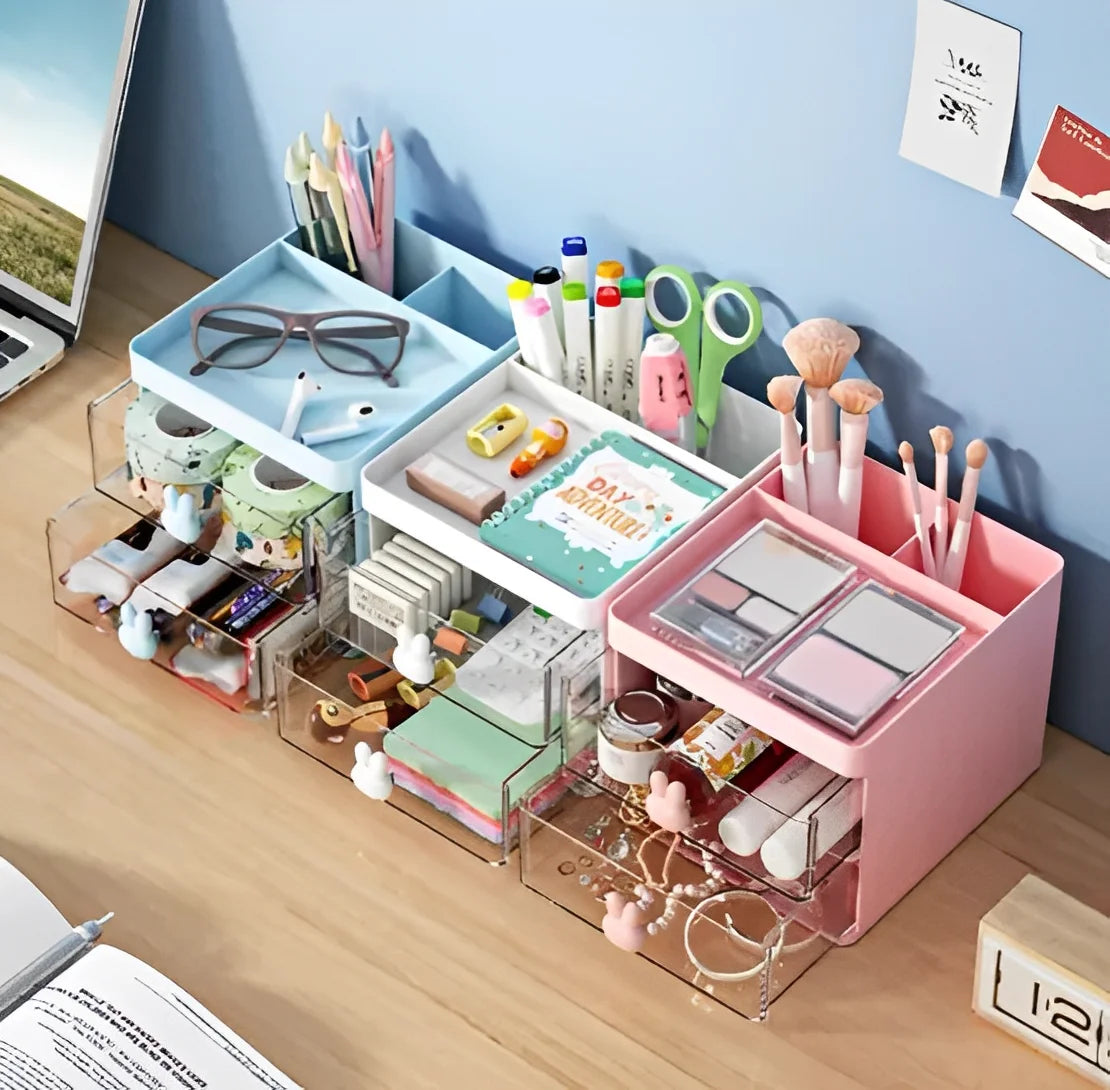 Organizador de Mesa com Gavetas – Porta Objetos Multiuso para Maquiagem e Escritório