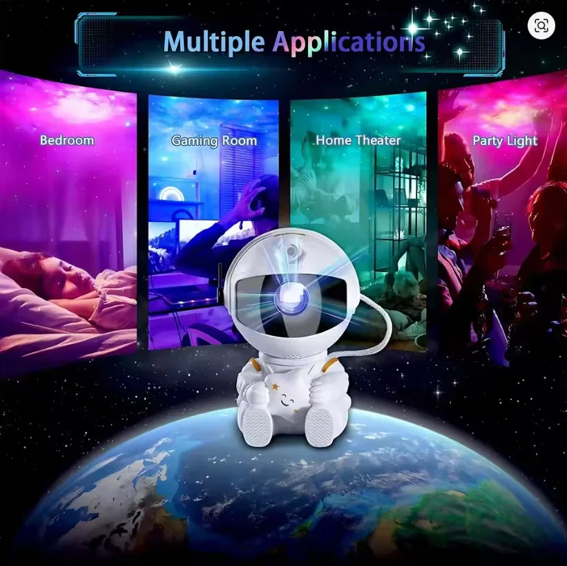 Projetor Galáxia Astronauta – Luz Noturna Relaxante 360°