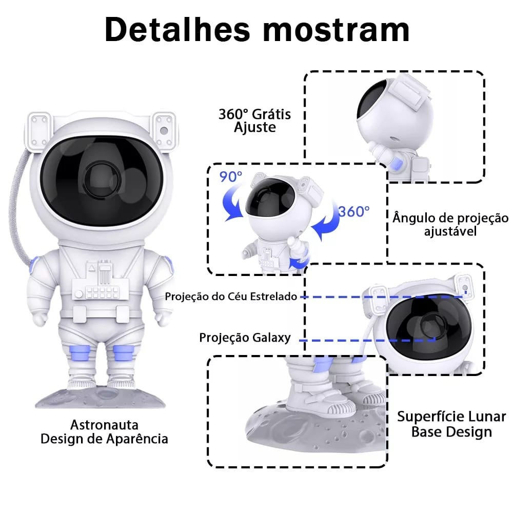 Projetor Luz Led Astronauta Galáxia Estrelas Nebulosa Iluminação Noturna Luminária Lâmpada Divertida Controle USB