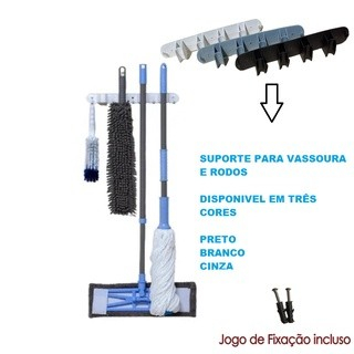 Suporte Organizador Multiuso 4 Lugares 2 Ganchos Porta Vassoura Rodo
