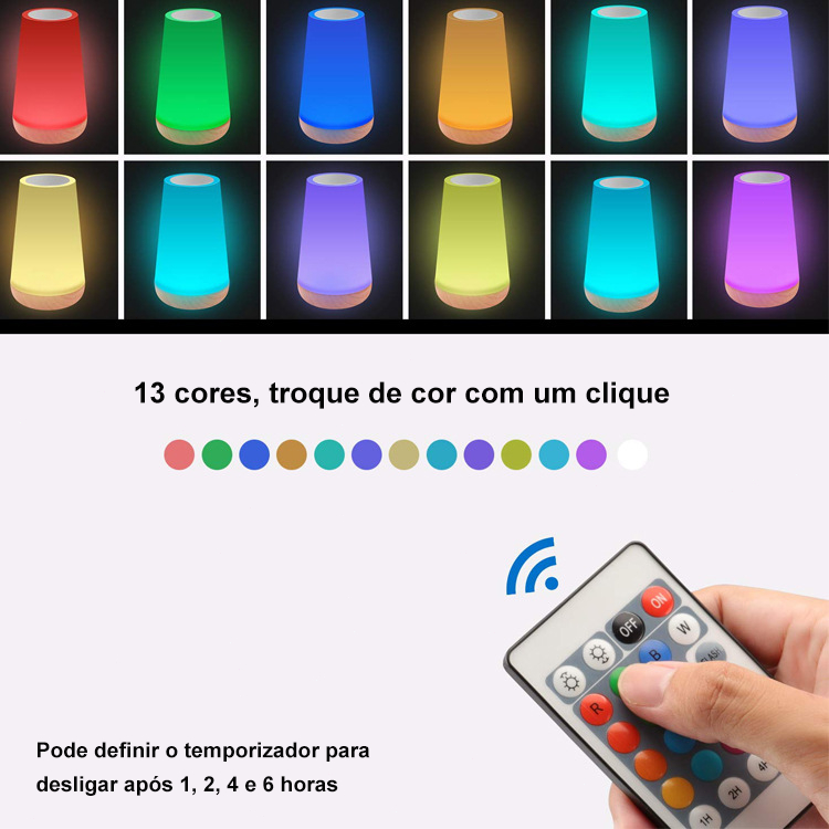 Luz Noturna De Controle Remoto Com Toque De Recarregável Luminária de 13 cores