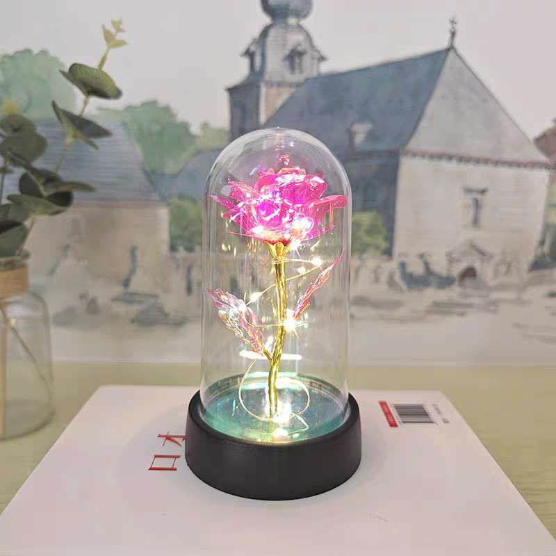 Rosa Encantada com Luz LED em Cúpula de Acrílico – Flor Eterna Decorativa Romântica
