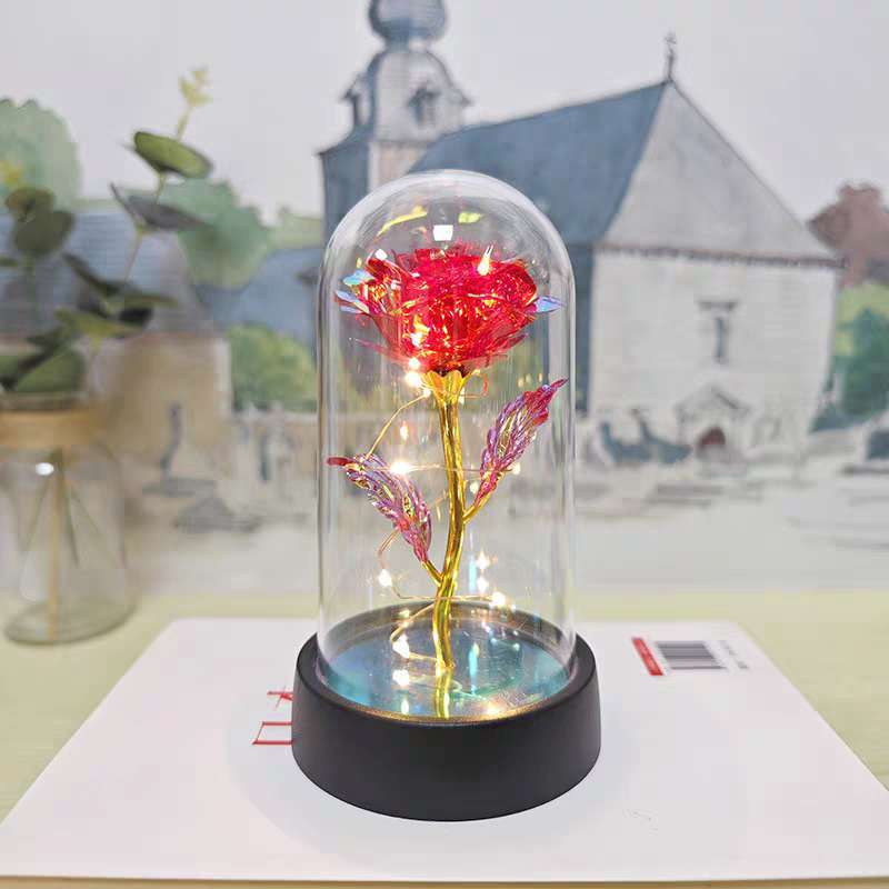 Rosa Encantada com Luz LED em Cúpula de Acrílico – Flor Eterna Decorativa Romântica