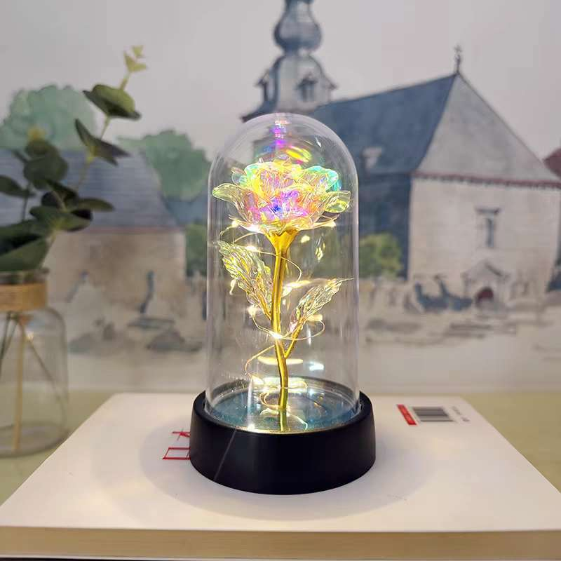 Rosa Encantada com Luz LED em Cúpula de Acrílico – Flor Eterna Decorativa Romântica