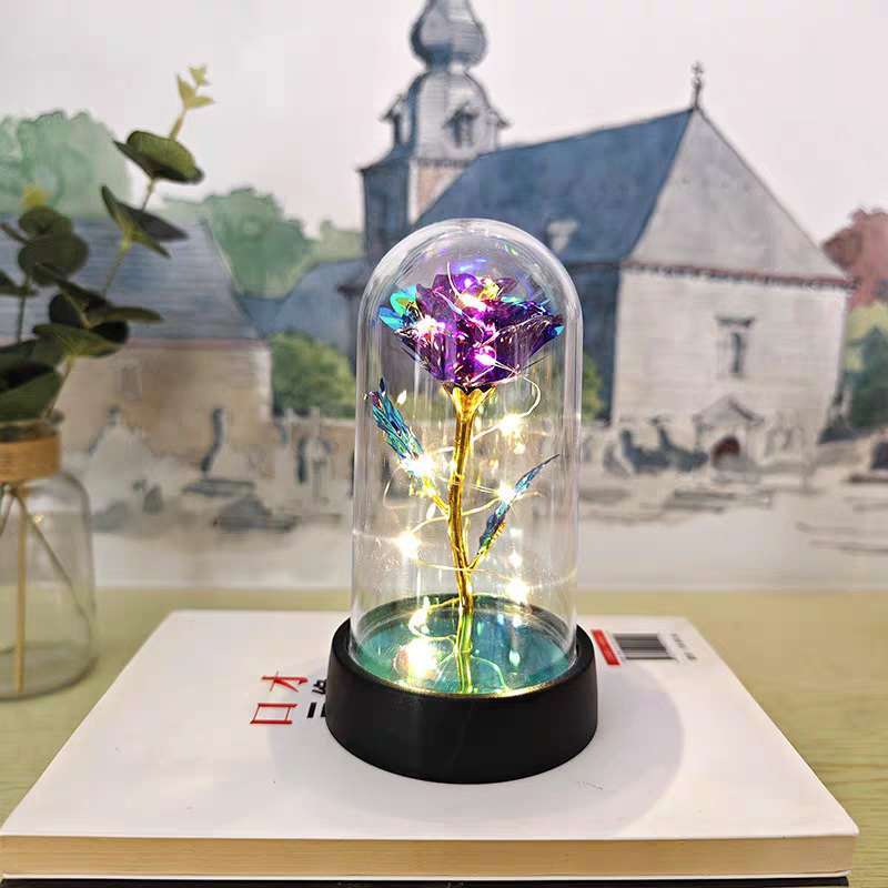 Rosa Encantada com Luz LED em Cúpula de Acrílico – Flor Eterna Decorativa Romântica
