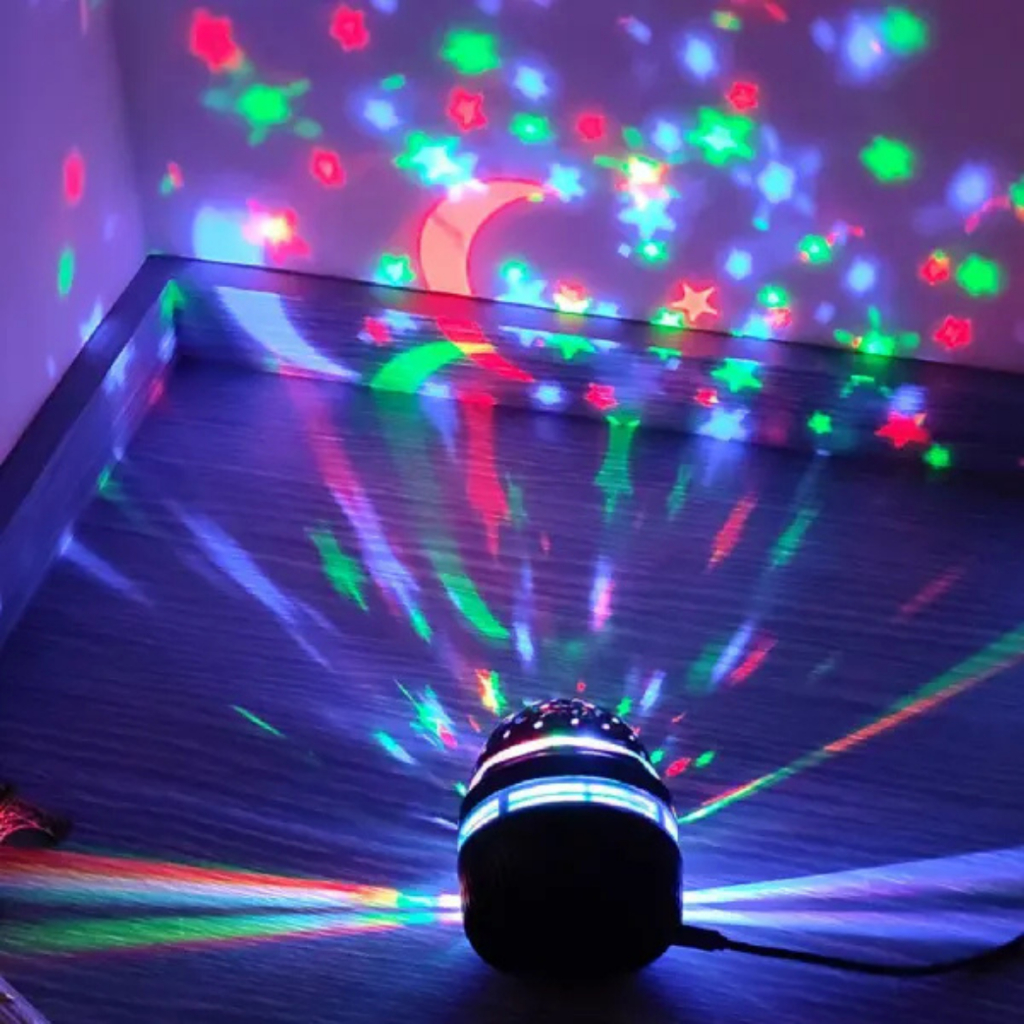 Lâmpada De Lua e Estrelas/Festa RGB LED Colorido Globo Giratória De Luz Festa