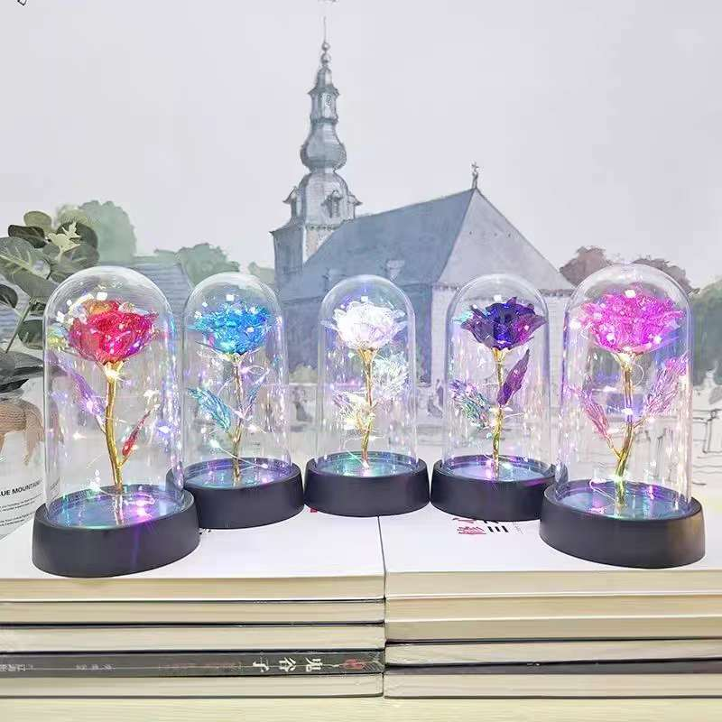 Rosa Encantada com Luz LED – Flor Eterna Decorativa em Cúpula de Acrílico