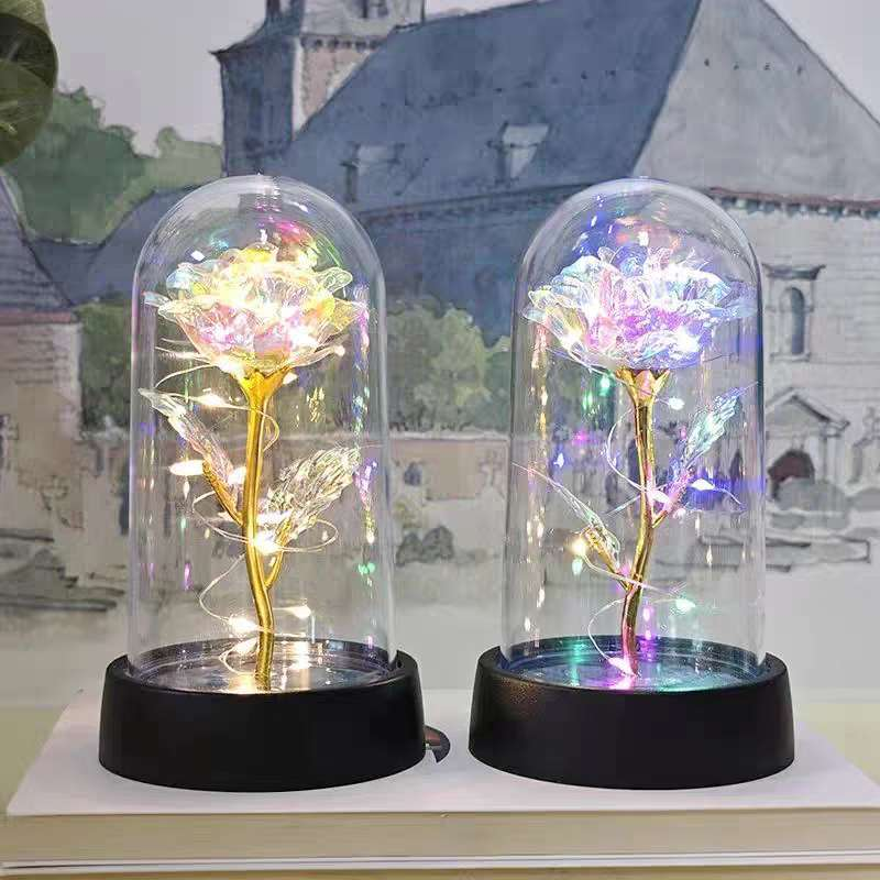Rosa Encantada com Luz LED – Flor Eterna Decorativa em Cúpula de Acrílico