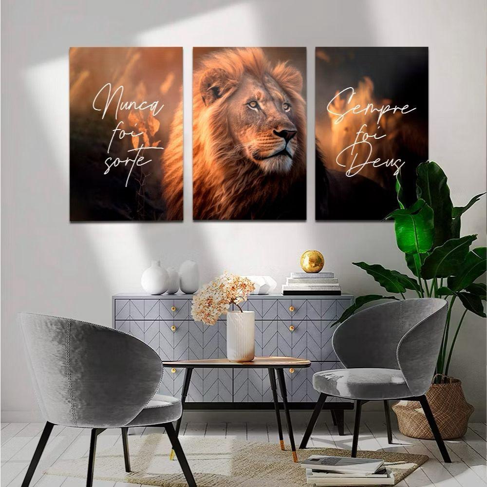 Quadro Decorativo Grande Sala Quarto Leão De Judá Nunca Foi Sorte Sempre Foi Deus