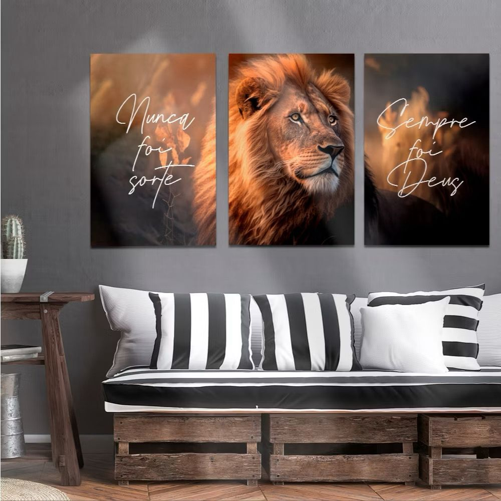 Quadro Decorativo Grande Sala Quarto Leão De Judá Nunca Foi Sorte Sempre Foi Deus