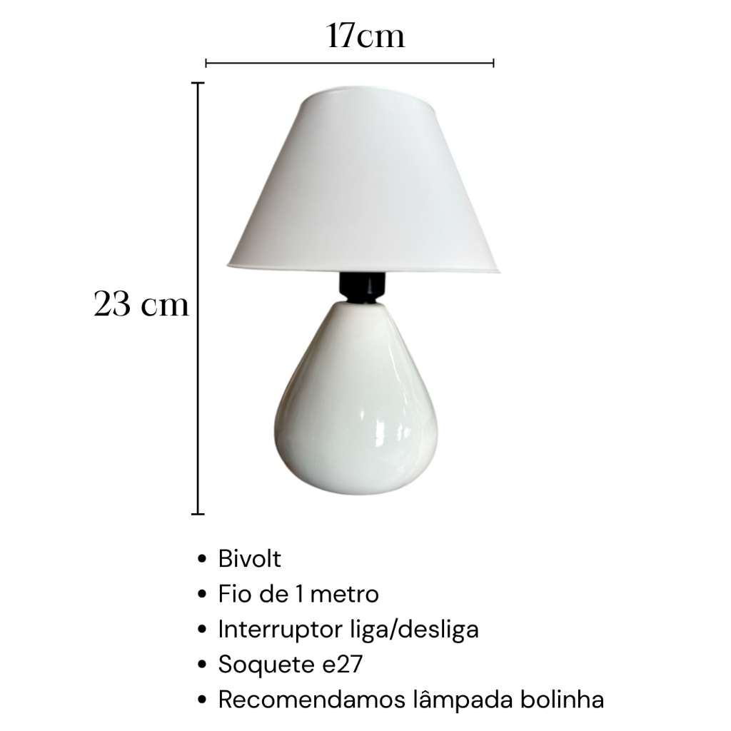 Abajur Luminária de Cerâmica Porcelana Gota Com Cúpula para Decoração Quarto Escritório Sala