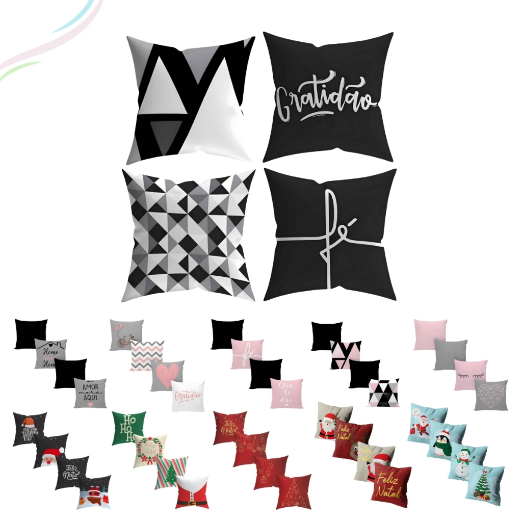 Kit 4 Capas de Almofadas Decorativas de Sala Quarto Escritório 45x45 Cm Estampas Variadas
