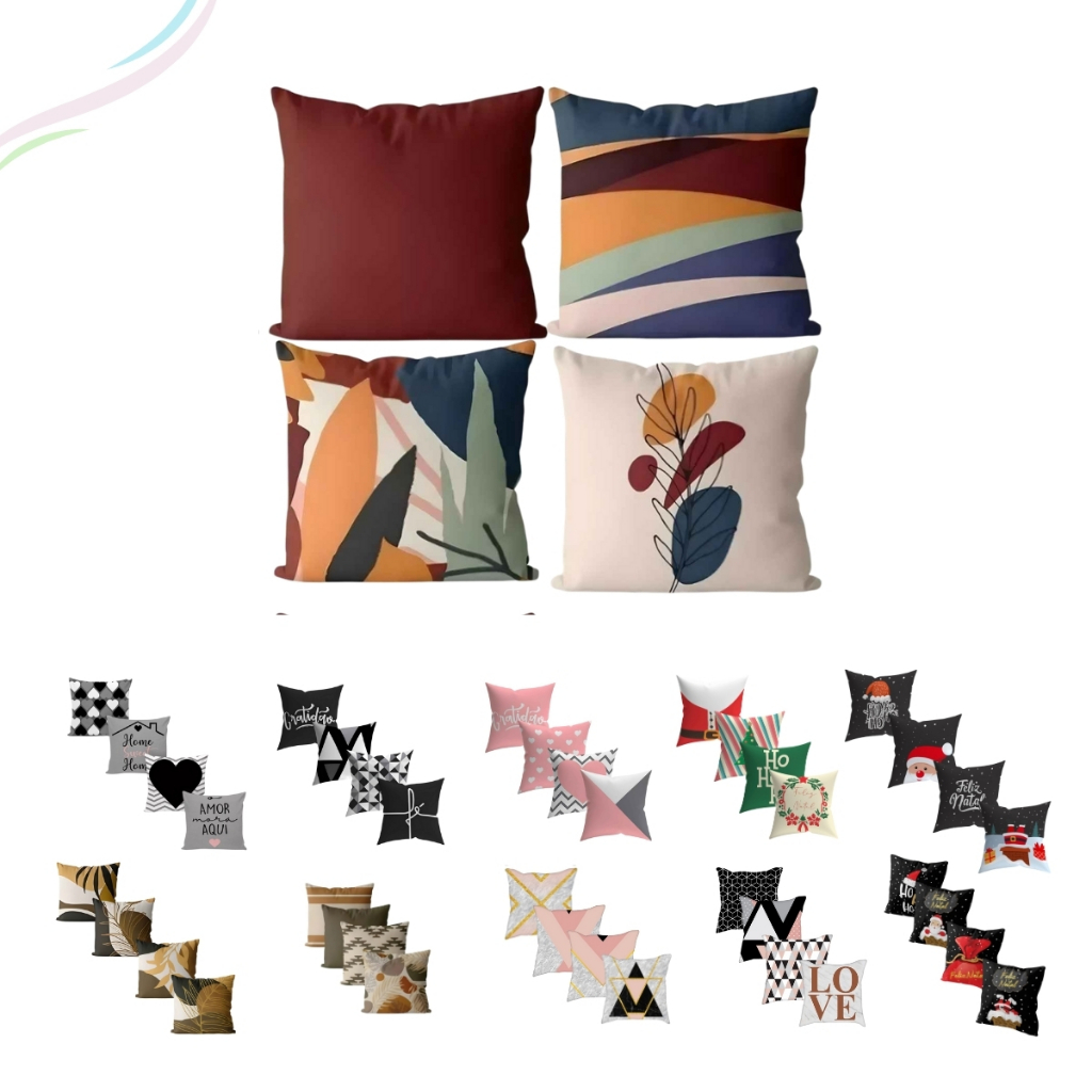 Kit 4 Capas de Almofadas Decorativas de Sala Quarto Escritório 45x45 Cm Estampas Variadas