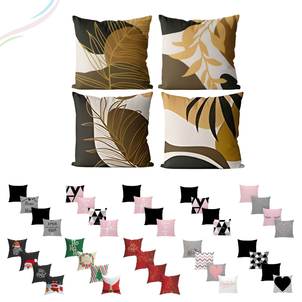 Kit 4 Capas de Almofadas Decorativas de Sala Quarto Escritório 45x45 Cm Estampas Variadas
