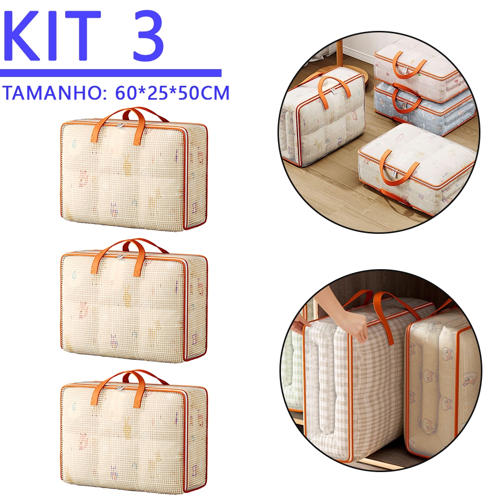Kit Saco Organizador Impermeável com Zíper – Ganhe Espaço no Guarda-Roupa (Roupas e Cobertores)