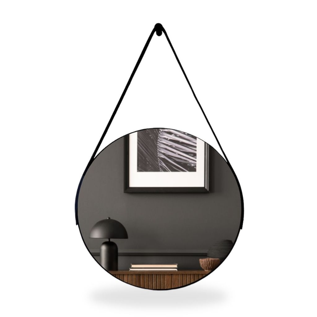Espelho Redondo Decorativo com Alça em Couro – Estilo Moderno 30cm 40cm 50cm 60cm