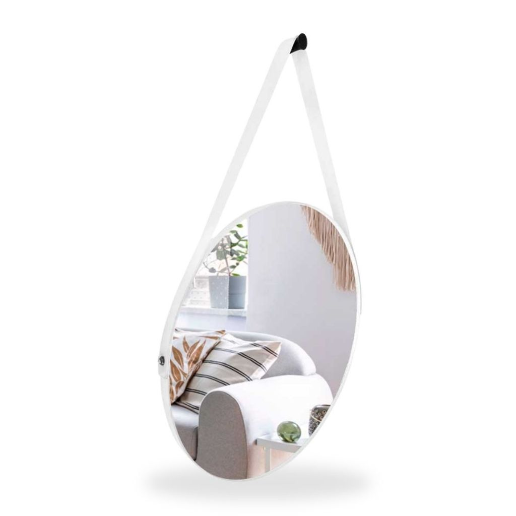 Espelho Redondo Decorativo com Alça em Couro – Estilo Moderno 30cm 40cm 50cm 60cm
