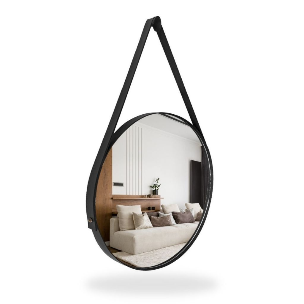 Espelho Redondo Decorativo com Alça em Couro – Estilo Moderno 30cm 40cm 50cm 60cm