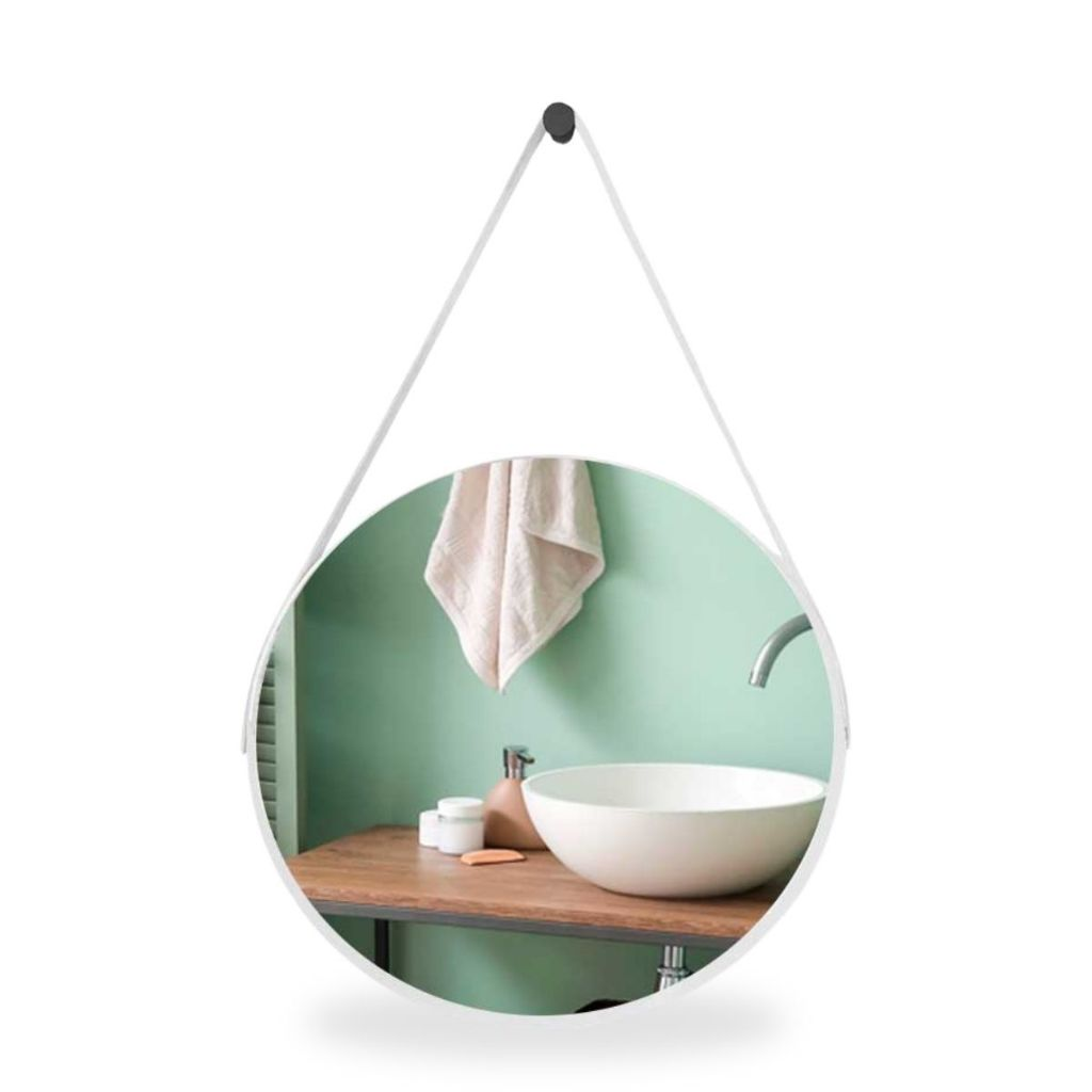 Espelho Redondo Decorativo com Alça em Couro – Estilo Moderno 30cm 40cm 50cm 60cm