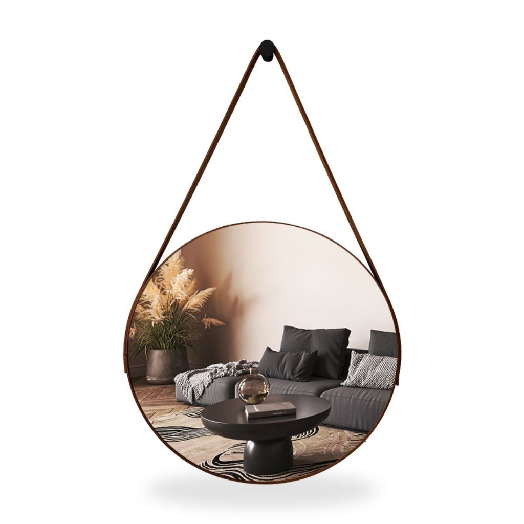 Espelho Redondo Decorativo com Alça em Couro – Estilo Moderno 30cm 40cm 50cm 60cm