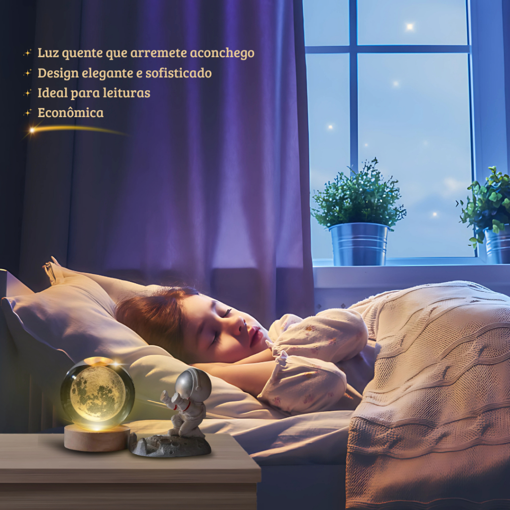 Luminária Led 3D Bola De Cristal Espaço Sideral Abajur Decorativo Diversos Modelos Enfeites Lua Leão