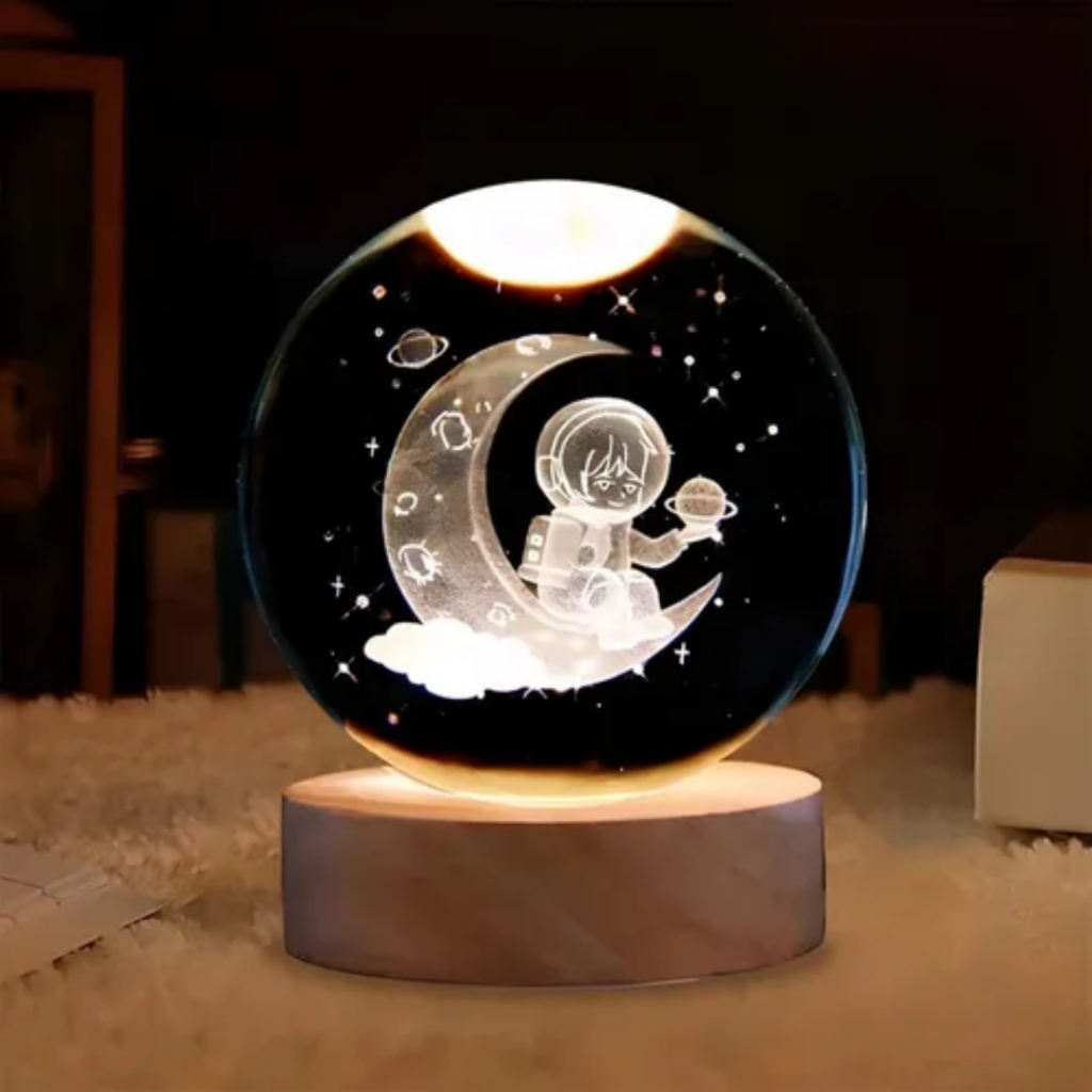 Luminária LED 3D Bola de Cristal Galáxia – Abajur Decorativo Espaço Sideral para Quarto
