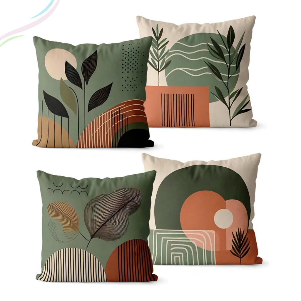 Kit 4 Capas de Almofadas Decorativas 45x45cm – Estampas Modernas para Sala, Quarto e Sofá
