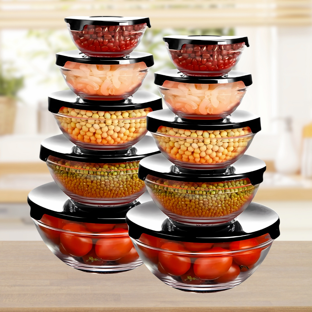 Conjunto de 5 Potes de Vidro Redondos – Ideal para Alimentos e Refeições