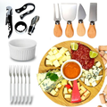 Kit Petisqueira Redonda MDF com 6 Garfos para Queijos e Frios + Molheira