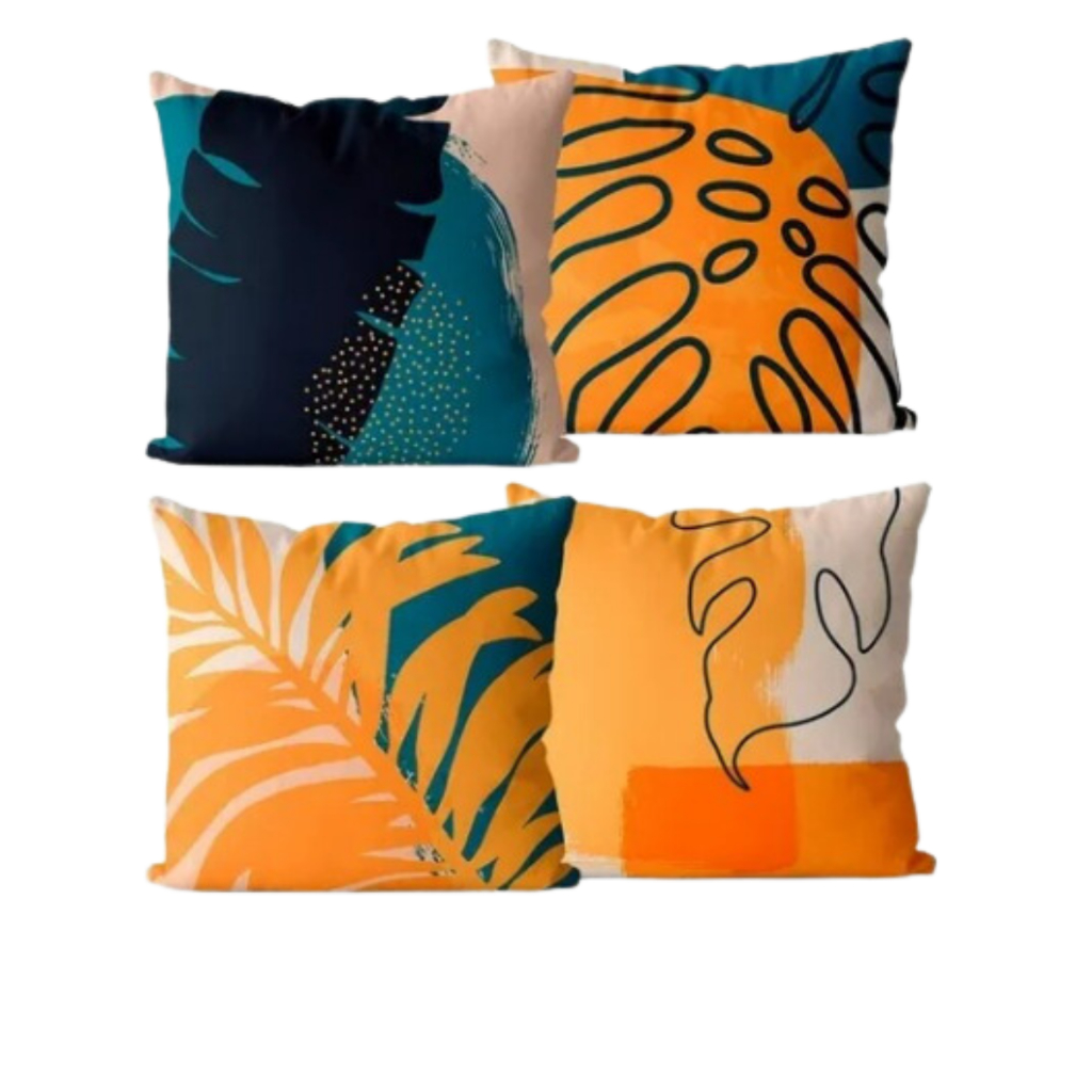 Kit 4 Capas de Almofadas Decorativas 45x45cm – Estampas Modernas para Sala, Quarto e Sofá