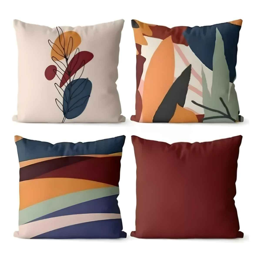 Kit 4 Capas de Almofadas Decorativas 45x45cm – Estampas Modernas para Sala, Quarto e Sofá