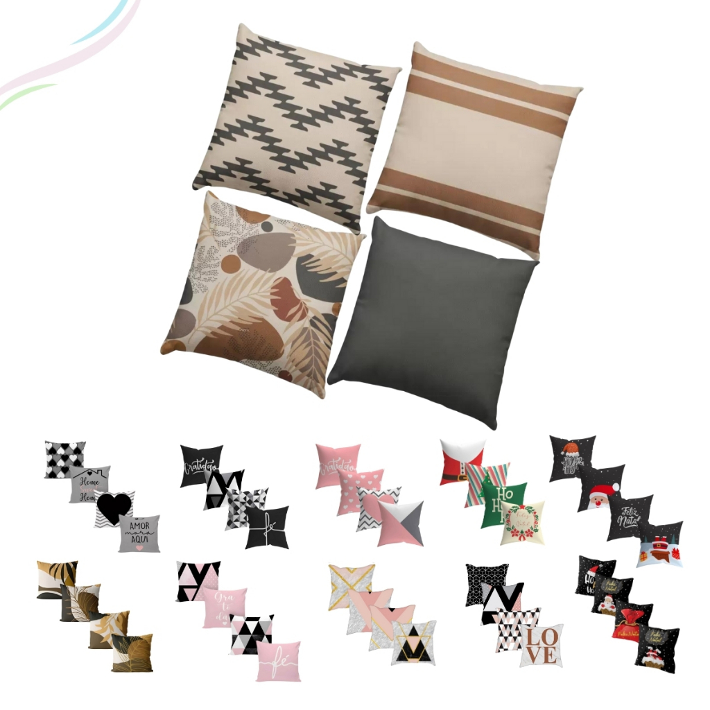 Kit 4 Capas de Almofadas Decorativas de Sala Quarto Escritório 45x45 Cm Estampas Variadas