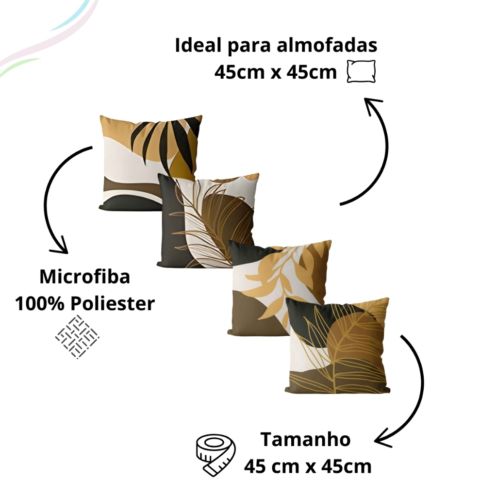 Kit 4 Capas de Almofadas Decorativas de Sala Quarto Escritório 45x45 Cm Estampas Variadas