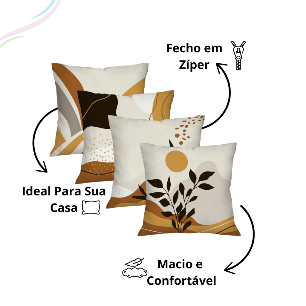 Kit 4 Capas de Almofadas Decorativas de Sala Quarto Escritório 45x45 Cm Estampas Variadas