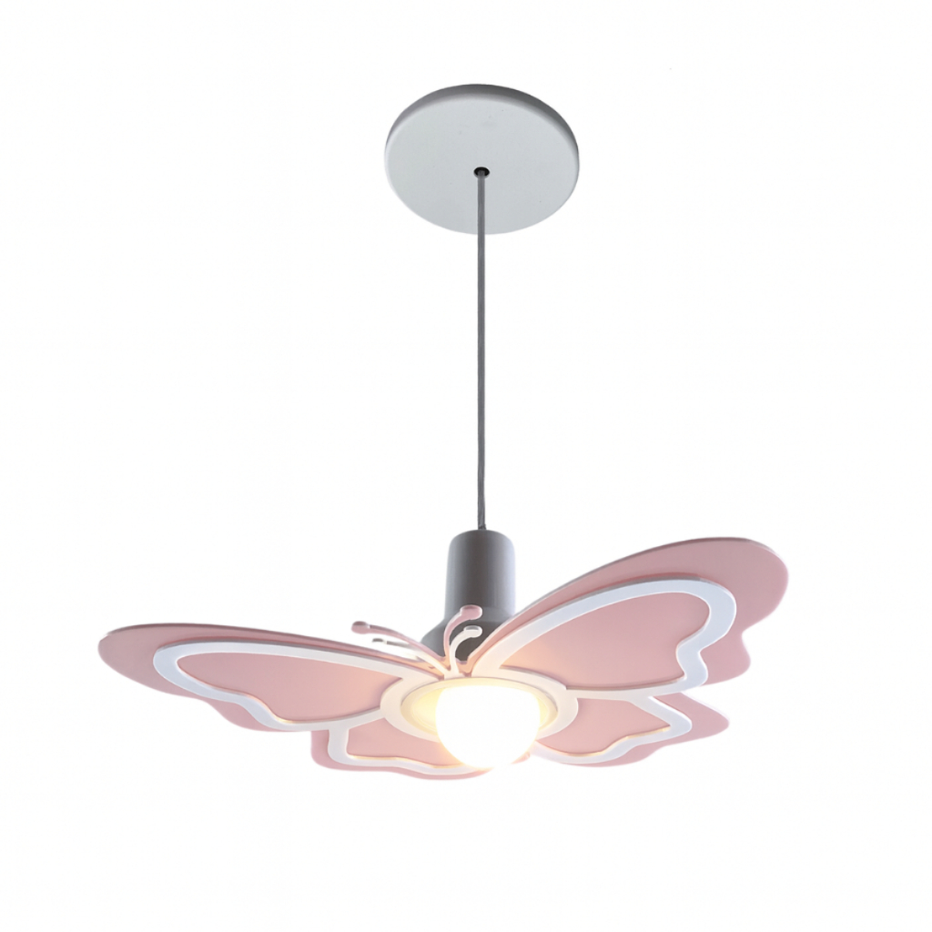 Luminária Borboleta Rosa Pendente Quarto infantil lustre decoração quarto de menina pendente branco