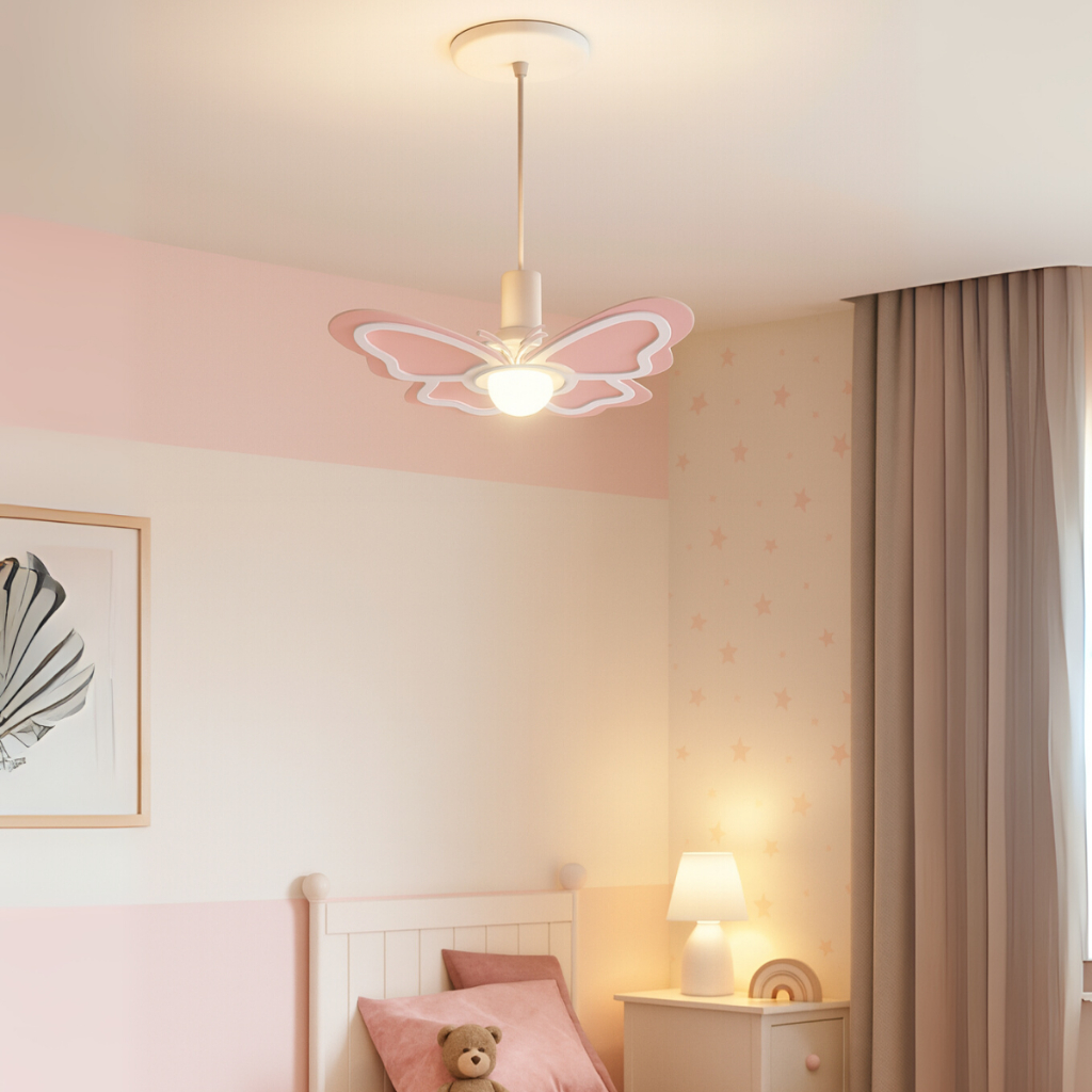 Luminária Borboleta Rosa Pendente Quarto infantil lustre decoração quarto de menina pendente branco