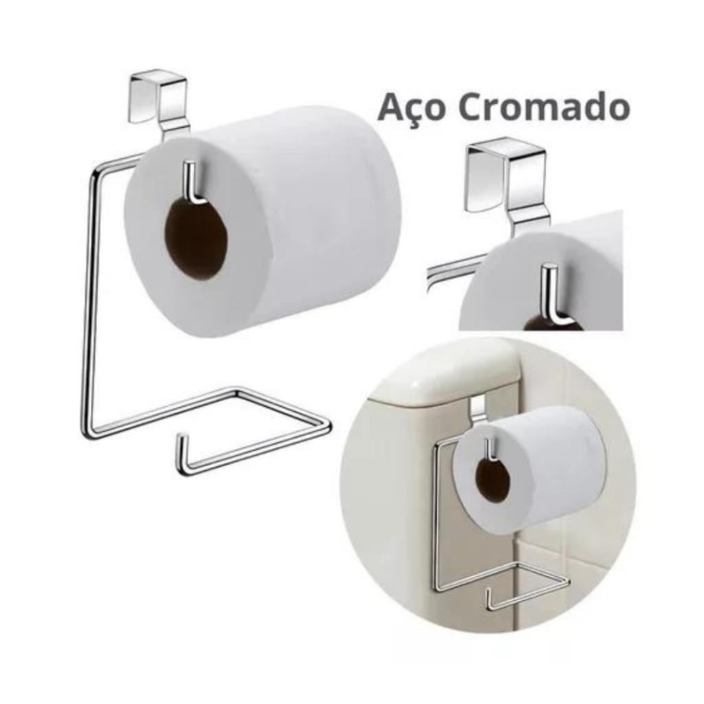 Suporte Porta Papel Higienico Duplo Aramado Para Caixa Acoplada Cromado Aço Preto Branco