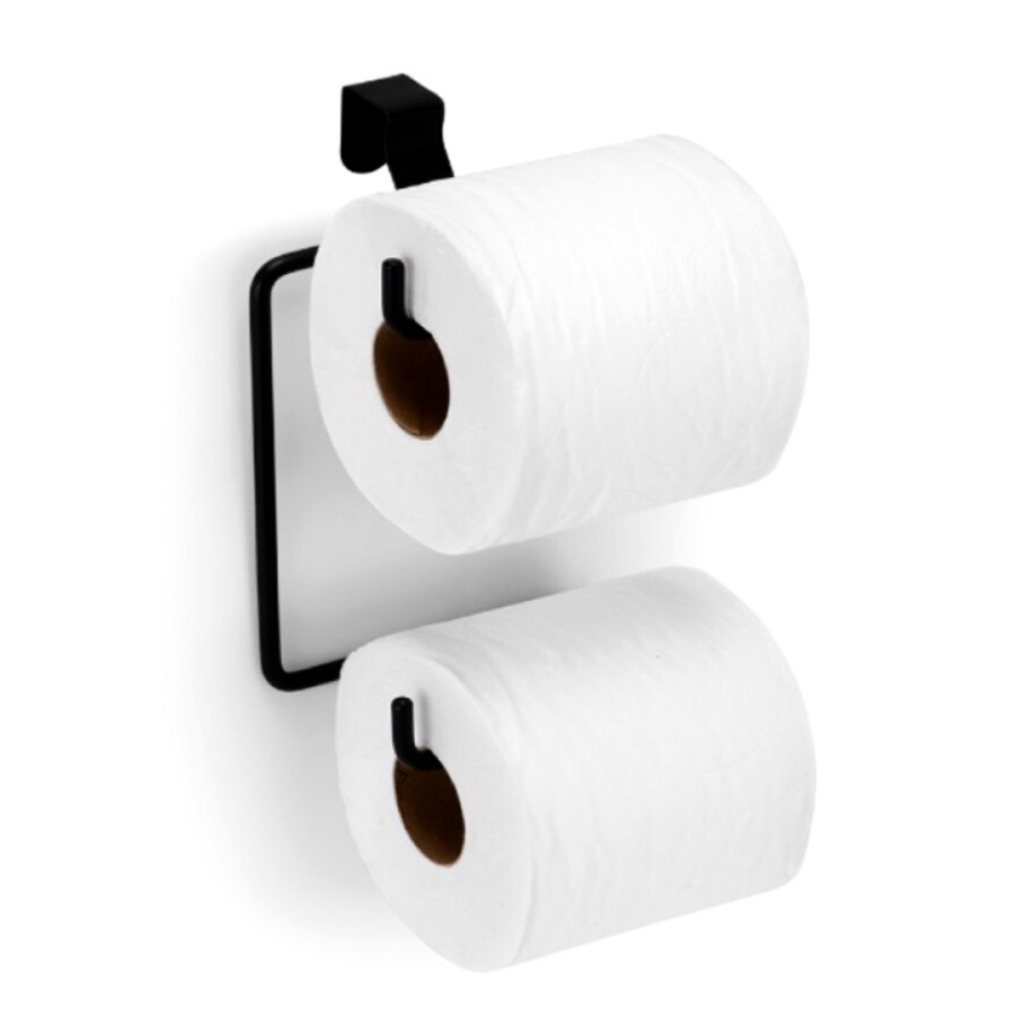 Suporte Porta Papel Higienico Duplo Aramado Para Caixa Acoplada Cromado Aço Preto Branco