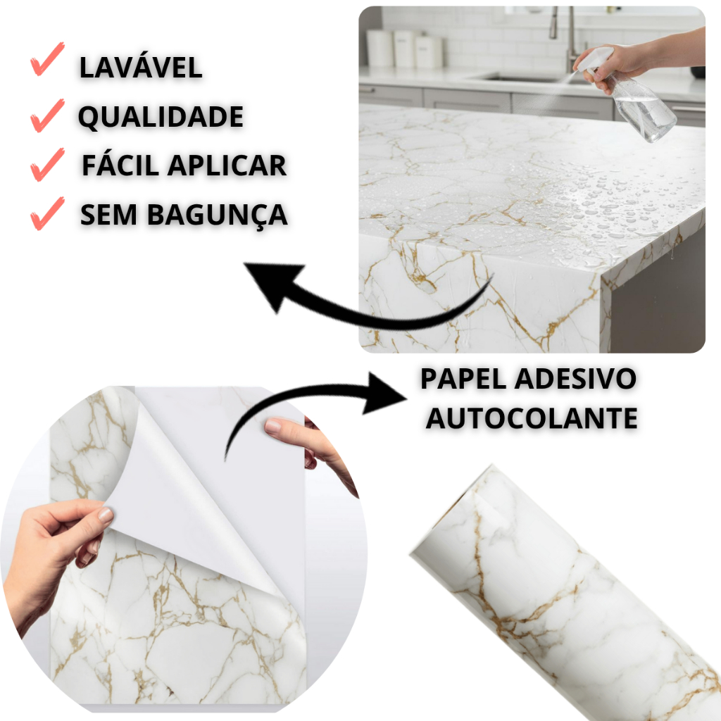 Papel Parede Marmorizado Dourado Premium 10 Metros Adesivo Autocolante Para Ambientes
