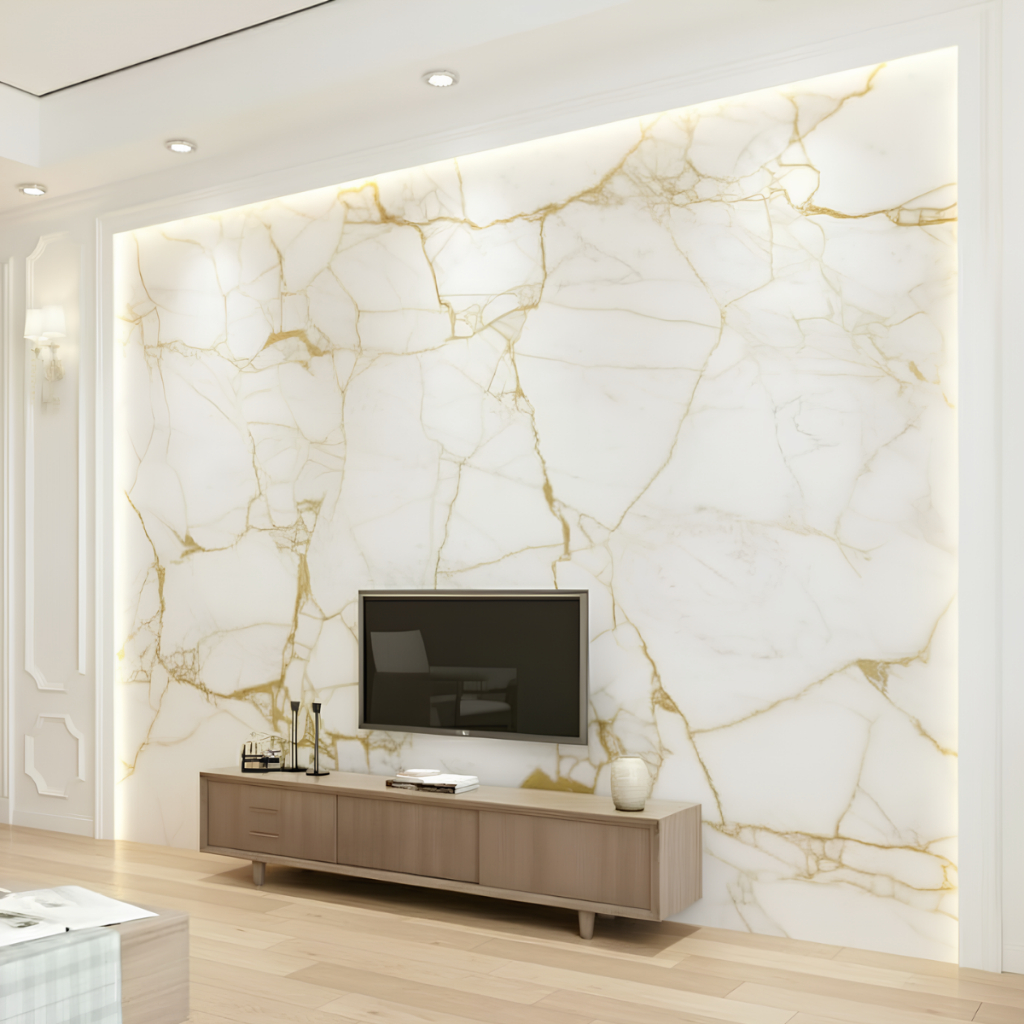 Papel Parede Marmorizado Dourado Premium 10 Metros Adesivo Autocolante Para Ambientes