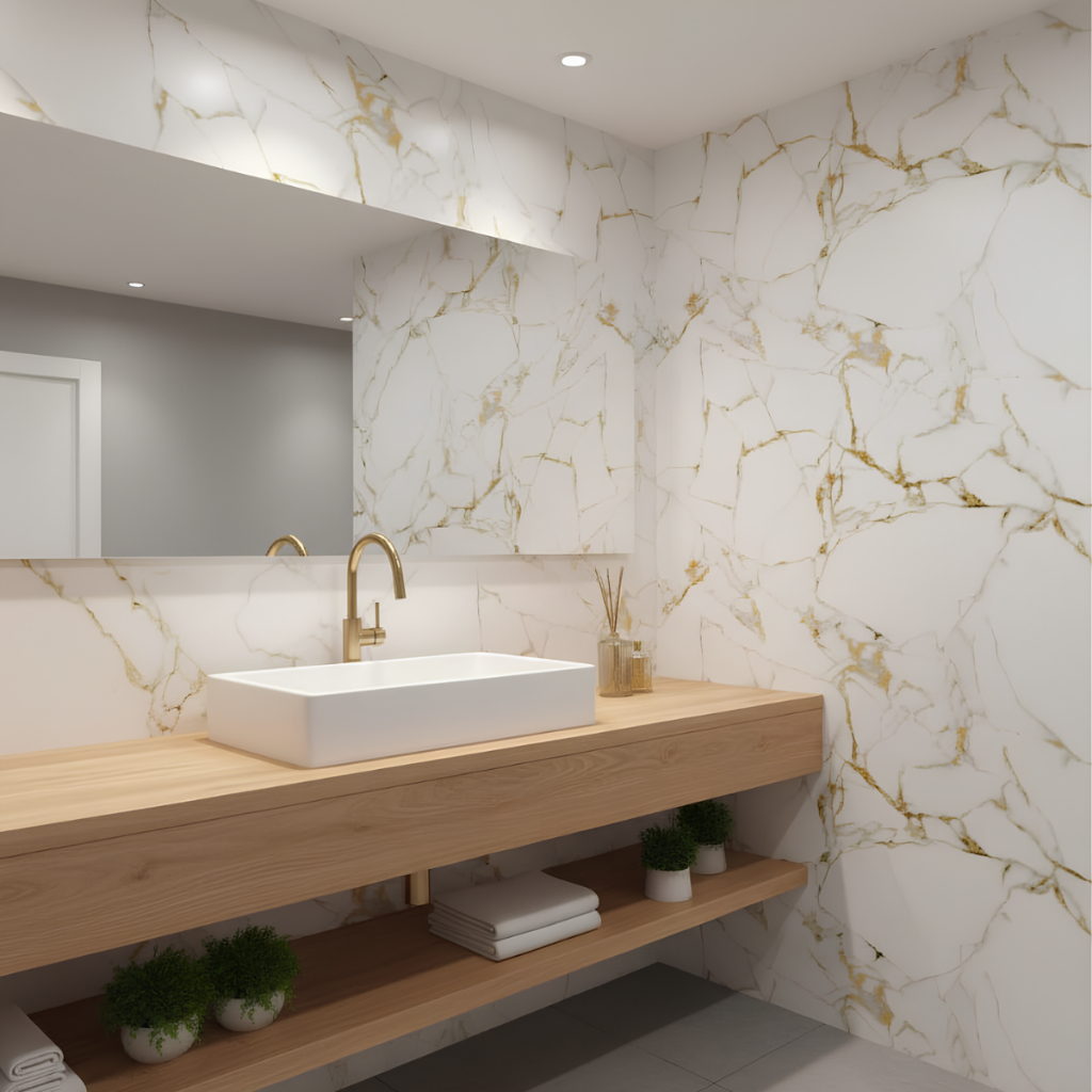 Papel Parede Marmorizado Dourado Premium 10 Metros Adesivo Autocolante Para Ambientes
