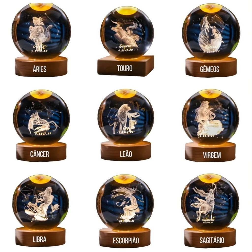 Luminária Led 3D Bola De Cristal Espaço Sideral Abajur Decorativo Diversos Modelos Enfeites Lua Leão